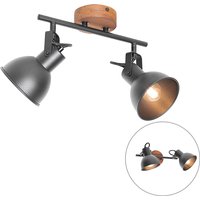 Industriële spot zwart met hout kantelbaar 2-lichts - Tommy