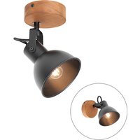 Industriële spot zwart met hout kantelbaar - Tommy
