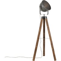 Industriële vloerlamp tripod staal met hout kantelbaar - Emado