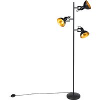 Industriële vloerlamp zwart met goud 3-lichts - Tommy