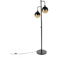 Industriële vloerlamp zwart met messing 2-lichts - Haicha