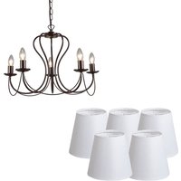 Klassieke kroonluchter roestbruin met kapjes wit - Como 5