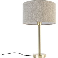 Klassieke tafellamp messing met boucle kap taupe 35 cm - Simplo