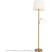 Klassieke vloerlamp brons stoffen kap wit met leeslamp - Retro