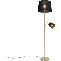 Klassieke vloerlamp goud stoffen kap zwart met leeslamp - Retro