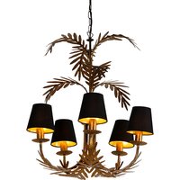 Kroonluchter goud met zwarte kappen 5-lichts - Botanica