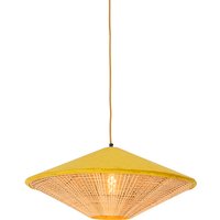 Landelijke hanglamp gele velours met riet 60 cm - Frills Can