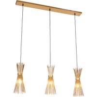 Landelijke hanglamp goud langwerpig 3-lichts - Broom