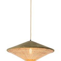 Landelijke hanglamp groene velours met riet 60 cm - Frills Can