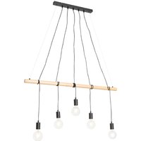 Landelijke hanglamp zwart met hout 5-lichts - Dami