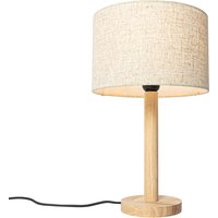 Landelijke tafellamp hout met linnen kap beige 25 cm - Mels