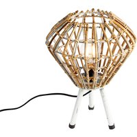 Landelijke tafellamp tripod bamboe met wit - Canna Diamond