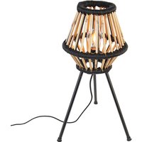 Landelijke tripod tafellamp bamboe met zwart - Evalin