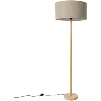 Landelijke vloerlamp hout met boucle kap taupe - Mels