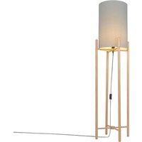 Landelijke vloerlamp hout met grijze kap - Lengi