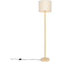 Landelijke vloerlamp hout met linnen kap beige 32 cm - Mels