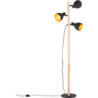 Landelijke vloerlamp zwart met hout 3-lichts - Flint