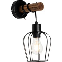 Landelijke wandlamp zwart met hout - Stronk