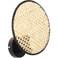 Landelijke wandlamp zwart met rotan 25 cm - Kata
