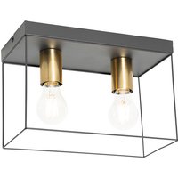 Minimalistische plafondlamp zwart met goud 2-lichts - Kodi
