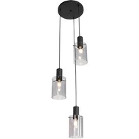 Moderne hanglamp zwart met smoke glas 3-lichts - Vidra