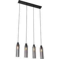 Moderne hanglamp zwart met smoke glas 4-lichts - Stavelot