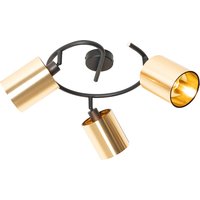 Moderne plafondlamp zwart met goud 3-lichts - Lofty