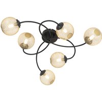 Moderne plafondlamp zwart met goud 6-lichts - Athens Wire