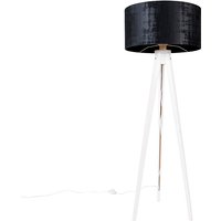 Moderne vloerlamp tripod wit met kap zwart velours 50 cm - Tripod Classic