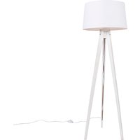Moderne vloerlamp tripod wit met linnen kap wit 45 cm - Tripod Classic