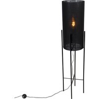 Moderne vloerlamp zwart met linnen zwarte kap - Rich
