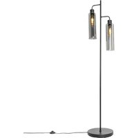 Moderne vloerlamp zwart met smoke glas 2-lichts - Stavelot