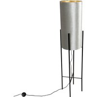 Moderne vloerlamp zwart met velours grijze kap - Rich
