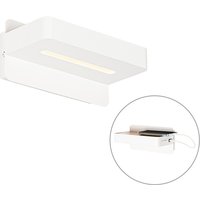 Moderne wandlamp wit incl. LED met USB en schakelaar - Ted