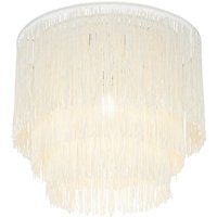 Oosterse plafondlamp goud crème kap met franjes - Franxa
