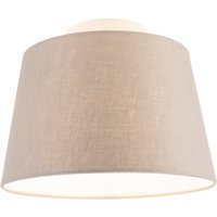 Plafondlamp met linnen kap taupe 25 cm - Combi wit