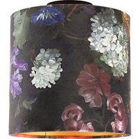 Plafondlamp met velours kap bloemen met goud 25 cm - Combi zwart