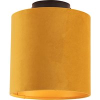 Plafondlamp met velours kap oker met goud 20 cm - Combi zwart
