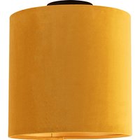Plafondlamp met velours kap oker met goud 25 cm - Combi zwart