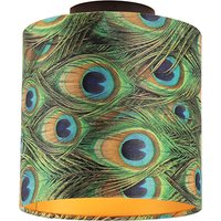 Plafondlamp met velours kap pauw met goud 20 cm - Combi zwart