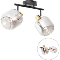 Plafondspot zwart met goud met smoke glas 2-lichts - Zuzanna