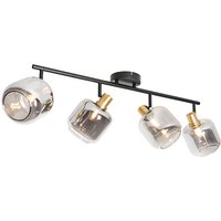 Plafondspot zwart met goud met smoke glas 4-lichts - Zuzanna