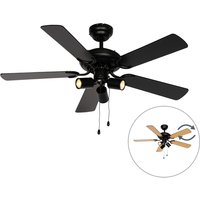 Plafondventilator zwart met trekschakelaar 3-lichts - Mistral Jeana