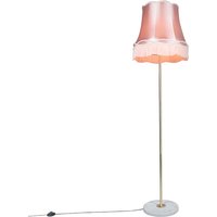 Retro vloerlamp messing met Granny kap roze 45 cm - Kaso