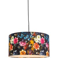Romantische hanglamp zwart met bloemen kap 50 cm - Combi 1