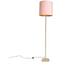 Romantische vloerlamp messing met roze kap 40 cm - Simplo