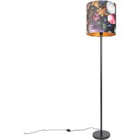 Romantische vloerlamp zwart met bloemen kap 40 cm - Simplo