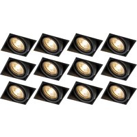 Set van 12 inbouwspots zwart GU10 kantelbaar trimless - Oneon