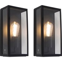 Set van 2 buiten wandlampen zwart IP44 met glas - Rotterdam