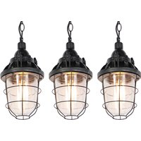 Set van 3 industriele hanglampen zwart - Cabin